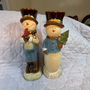 Kirklands 10' Mr and Mrs Snowman Tea Light Holders